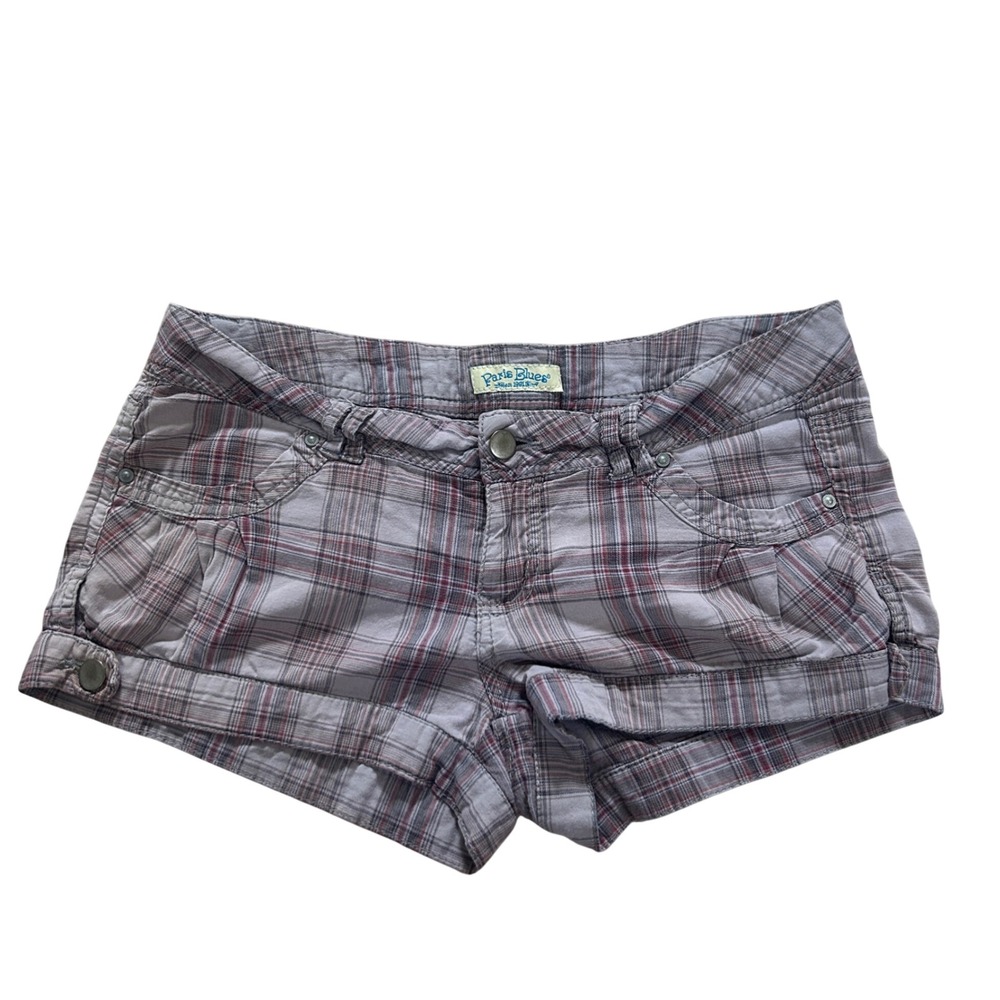 Paris Blues Plaid Shorts Womens 7 Grey Cotton Stretch Cuffed Low Rise Good